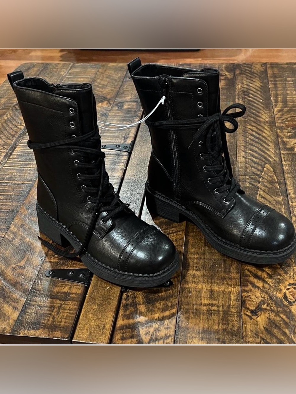wild fable Black Lace-Up Combat Boots with Side Zipper
